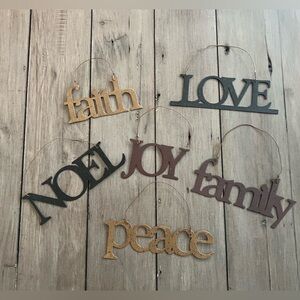 Metal Word Set of 6 Christmas Tree Ornaments